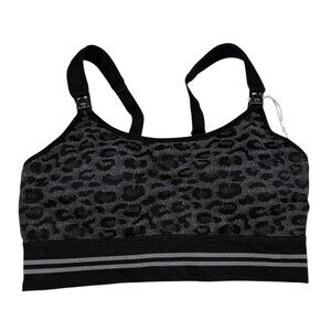 MomCozy Gray Leopard 4-in-1 Hands Free Seamless Stretch Fabric Pumping Bra Large